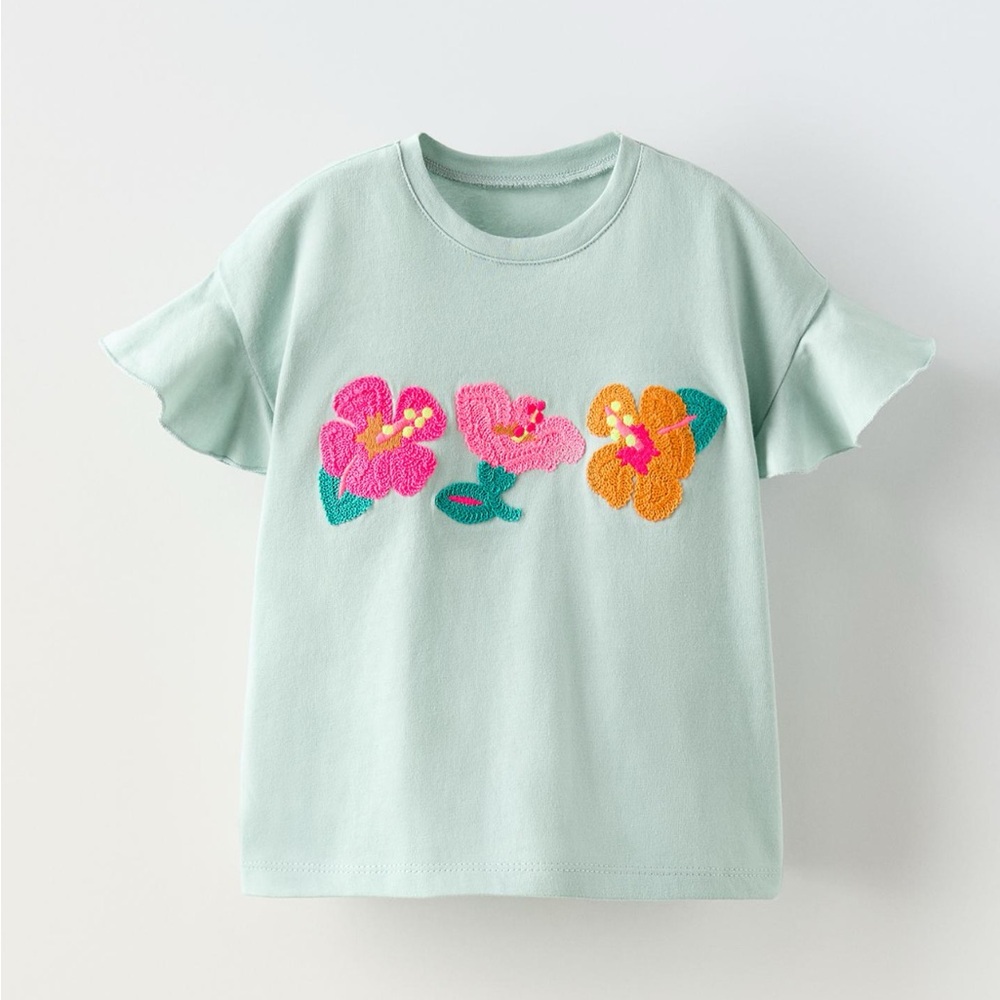 Zara kids, Aquamarine, raised flower top, 5 years